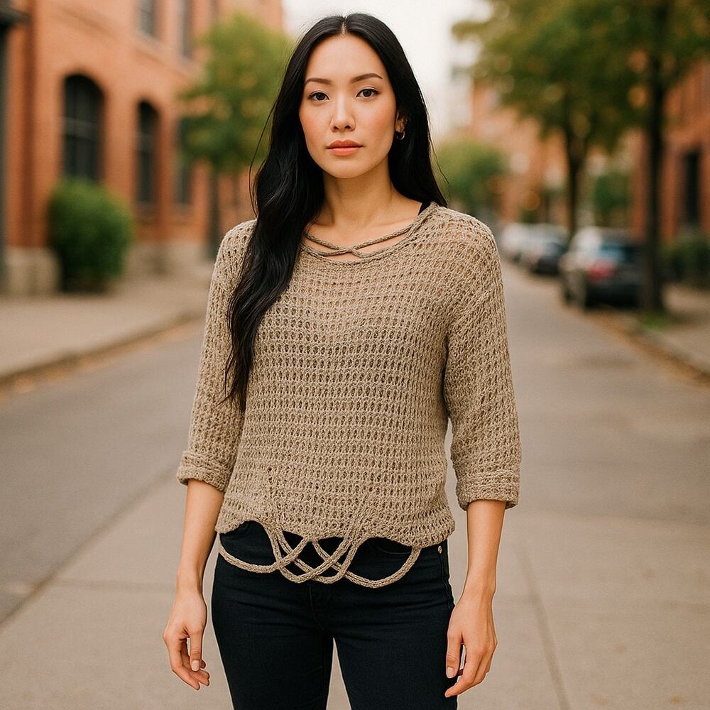 Amano Hand Knit Open Weave Sweater Spain S Natural Beige‎